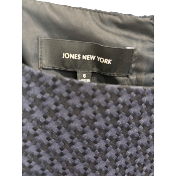 JONES NEW YORK Sheath Dress Black & Gray Short Sleeve Back Zip Houndstooth Sz 6 - Picture 2 of 4